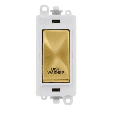 GM2018PWSB-DW 20A DP Switch Module marked "DISH WASHER" with White Insert in Satin Brass