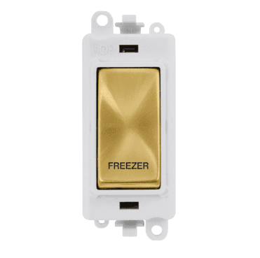 GM2018PWSB-FZ 20A DP Switch Module marked "FREEZER" with White Insert in Satin Brass