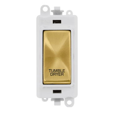 GM2018PWSB-TD 20A DP Switch Module marked "TUMBLE DRYER" with White Insert in Satin Brass