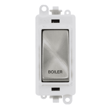 GM2018PWSC-BL 20A DP Switch Module marked "BOILER" with White Insert in Satin Chrome