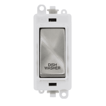 GM2018PWSC-DW 20A DP Switch Module marked "DISHWASHER" with White Insert in Satin Chrome