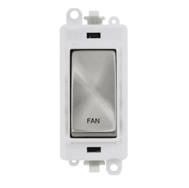 GM2018PWSC-FN 20A DP Switch Module marked "FAN" with White Insert in Satin Chrome