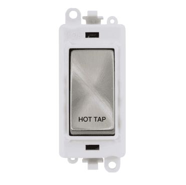 GM2018PWSC-HT 20A DP Switch Module marked "HOT TAP" with White Insert in Satin Chrome