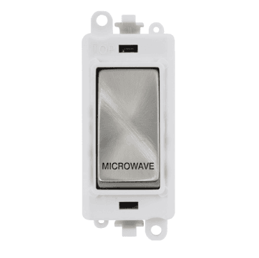 GM2018PWSC-MW 20A DP Switch Module marked "MICROWAVE" with White Insert in Satin Chrome