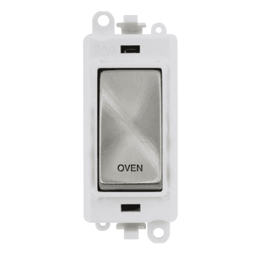 GM2018PWSC-OV 20A DP Switch Module marked "OVEN" with White Insert in Satin Chrome