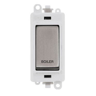 GM2018PWSS-BL 20A DP Switch Module marked "BOILER" with White Insert in Stainless Steel
