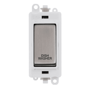 GM2018PWSS-DW 20A DP Switch Module marked "DISHWASHER" with White Insert in Stainless Steel