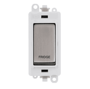 GM2018PWSS-FD 20A DP Switch Module marked "FRIDGE" with White Insert in Stainless Steel