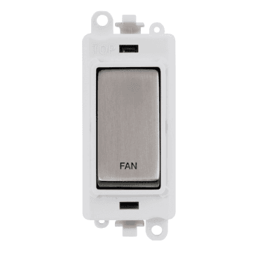 GM2018PWSS-FN 20A DP Switch Module marked "FAN" with White Insert in Stainless Steel
