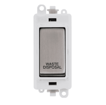 GM2018PWSS-WD 20A DP Switch Module marked "WASTE DISPOSAL" with White Insert in Stainless Steel