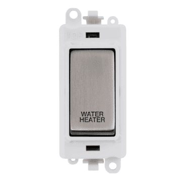 GM2018PWSS-WH 20A DP Switch Module marked "WATER HEATER" with White Insert in Stainless Steel