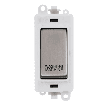 GM2018PWSS-WM 20A DP Switch Module marked "WASHING MACHINE" with White Insert in Stainless Steel