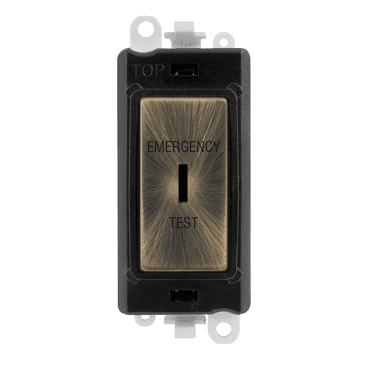 GM2046BKABET 20A DP Keyswitch Module marked "EMERGENCY TEST" in Antique Brass
