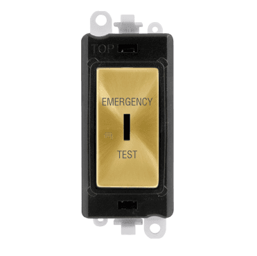 GM2046BKSBET 20A DP Keyswitch Module marked "EMERGENCY TEST" with Black Insert in Satin Brass