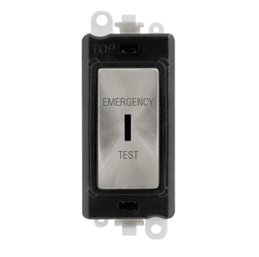 GM2046BKSCET 20A DP Keyswitch Module marked "EMERGENCY TEST" with Black Insert in Satin Chrome