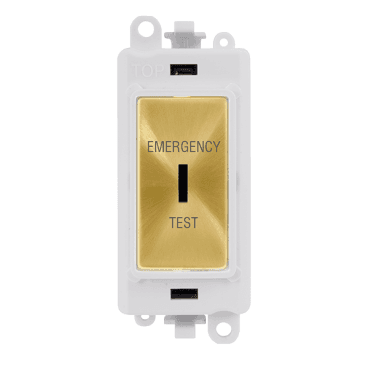 GM2046PWSBET 20A DP Keyswitch Module marked "EMERGENCY TEST" with White Insert in Satin Brass