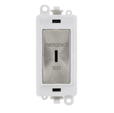 GM2046PWSCET 20A DP Keyswitch Module marked "EMERGENCY TEST" with White Insert in Satin Chrome