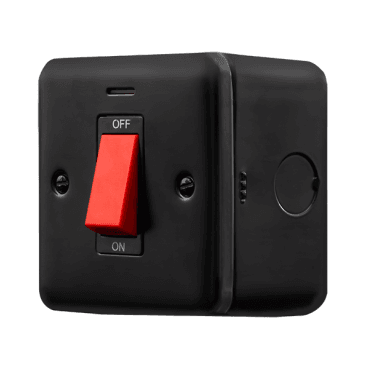 MCP201BK Metal Clad 1G 50A DP Switch with Neon in Black