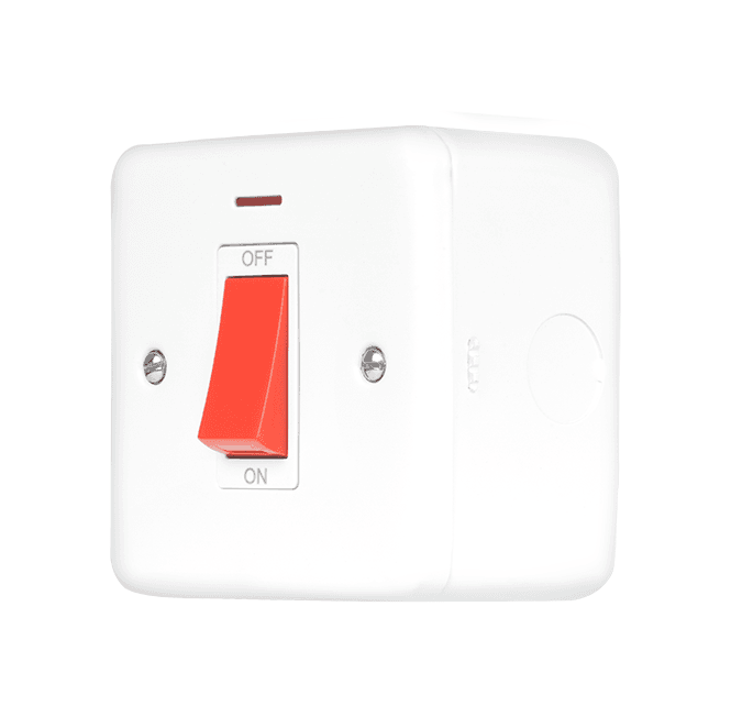 Click Switches and Sockets MCP201PW Metal Clad 1G 50A DP Switch with Neon in White