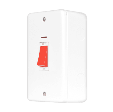 MCP203PW Metal Clad 2G 50A DP Switch with Neon in White