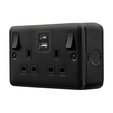 MCP586BK Metal Clad Double Switched Socket with USB (A+C) in Black