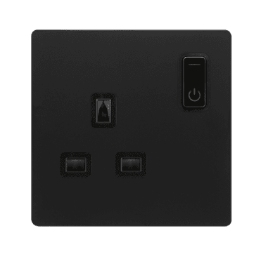 SFBK30035BK Screwless Single Ingot Smart Switched Socket with Black Insert in Matt Black
