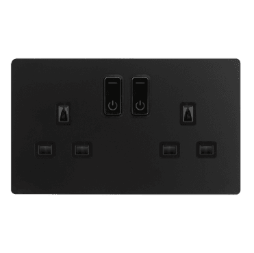 SFBK30036BK Screwless Double Ingot Smart Switched Socket with Black Insert in Matt Black