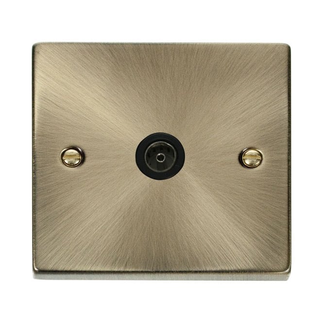 Click Switches and Sockets VPAB065BK Decorative Single Coaxial Outlet with Black Insert in Antique Brass