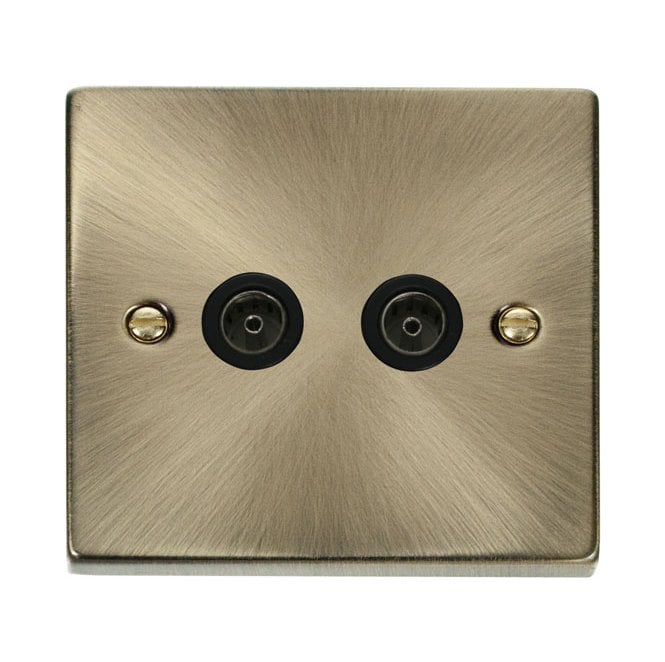 Click Switches and Sockets VPAB066BK Decorative Twin Coaxial Outlet with Black Insert in Antique Brass