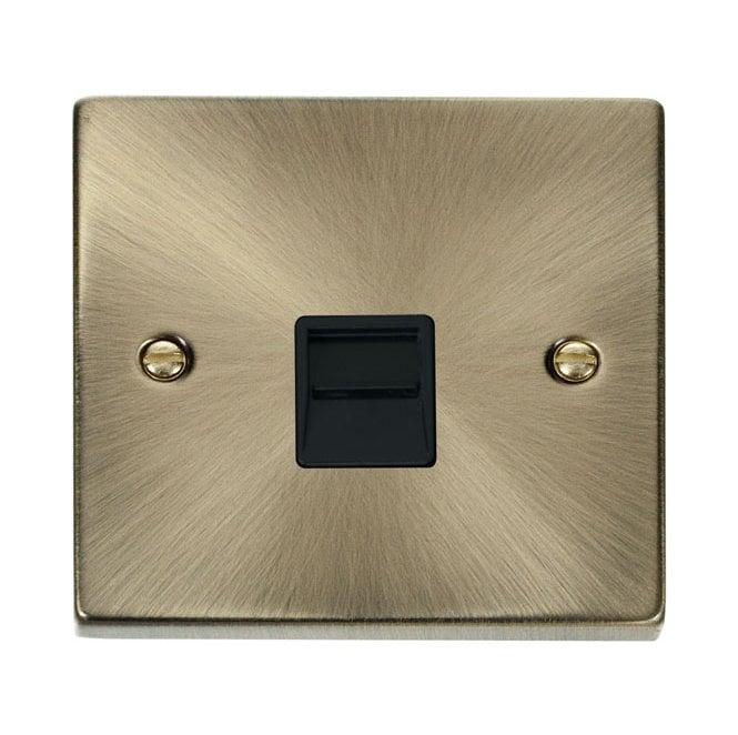 Click Switches and Sockets VPAB125BK Decorative Single Telephone Secondary Outlet with Black Insert in Antique Brass
