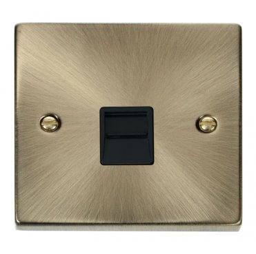 VPAB125BK Decorative Single Telephone Secondary Outlet with Black Insert in Antique Brass