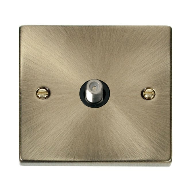 Click Switches and Sockets VPAB156BK Decorative Non Isolated Single Satellite Outlet with Black Insert in Antique Brass