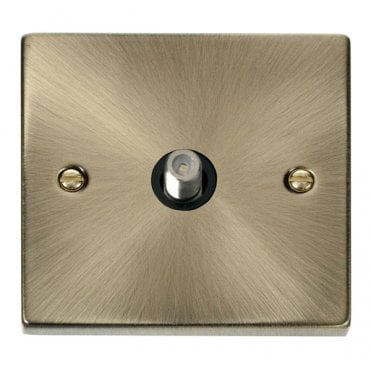 VPAB156BK Decorative Non Isolated Single Satellite Outlet with Black Insert in Antique Brass
