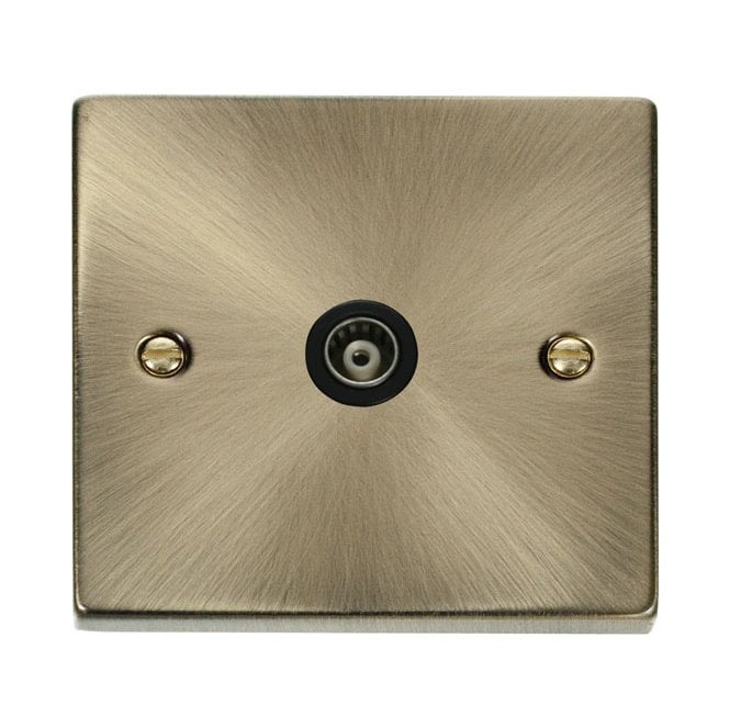 Click Switches and Sockets VPAB158BK Decorative Single Isolated Coaxial Outlet with Black Insert in Antique Brass