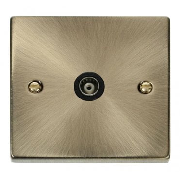 VPAB158BK Decorative Single Isolated Coaxial Outlet with Black Insert in Antique Brass
