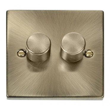 VPAB162 Decorative 2G 100w LED Dimmer Switch in Antique Brass