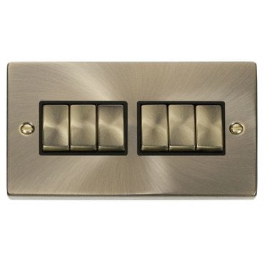 VPAB416BK Decorative 6G 2W Ingot Switch with Black Insert in Antique Brass