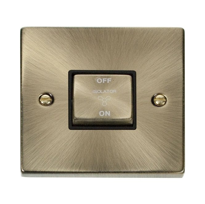 Click Switches and Sockets VPAB520BK Decorative 3 Pole Ingot Fan Isolator Switch with Black Insert in Antique Brass