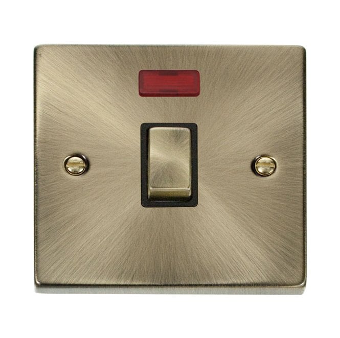 Click Switches and Sockets VPAB723BK Decorative 20A 1G Ingot DP Switch with Neon with Black Insert in Antique Brass