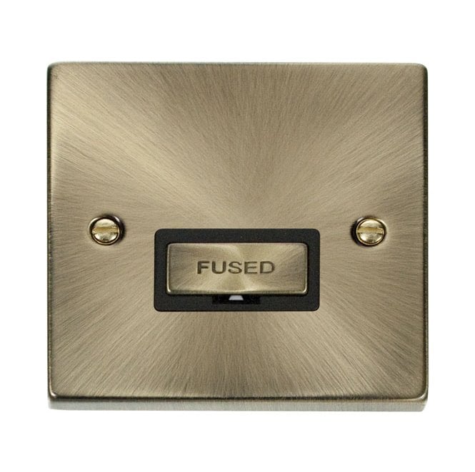 Click Switches and Sockets VPAB750BK Decorative 13a Ingot Unswitched Fused Spur with Black Insert in Antique Brass