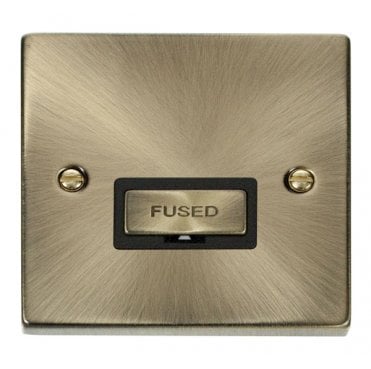VPAB750BK Decorative 13a Ingot Unswitched Fused Spur with Black Insert in Antique Brass