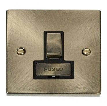 VPAB751BK Decorative 13a Ingot Switched Fused Spur with Black Insert in Antique Brass
