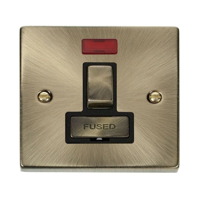 Click Switches and Sockets VPAB752BK Decorative 13a Ingot Switched Fused Spur with Neon with Black Insert in Antique Brass