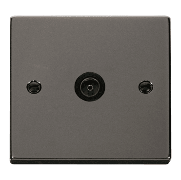 VPBN065BK Decorative Single Coaxial Outlet with Black Insert in Black Nickel