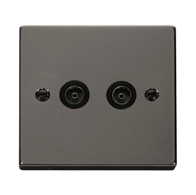 Click Switches and Sockets VPBN066BK Decorative Twin Coaxial Outlet with Black Insert in Black Nickel