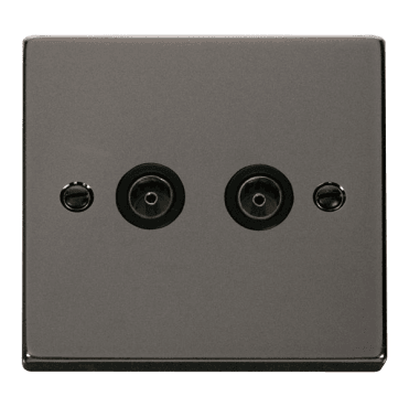 VPBN066BK Decorative Twin Coaxial Outlet with Black Insert in Black Nickel