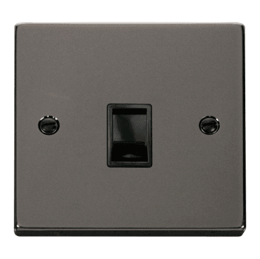 VPBN115BK Decorative Single RJ11 Outlet with Black Insert in Black Nickel