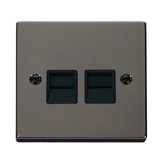 Click Switches and Sockets VPBN126BK Decorative Twin Telephone Secondary Outlet with Black Insert in Black Nickel