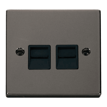VPBN126BK Decorative Twin Telephone Secondary Outlet with Black Insert in Black Nickel