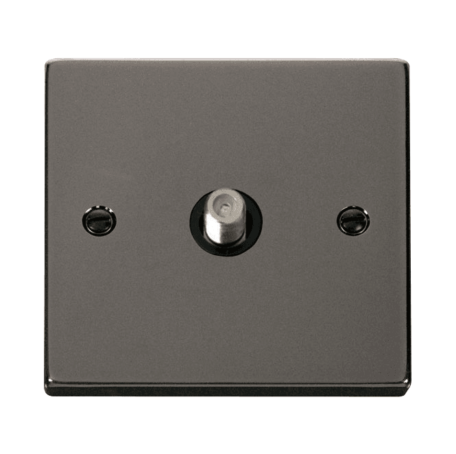 Click Switches and Sockets VPBN156BK Decorative Non Isolated Single Satellite Outlet with Black Insert in Black Nickel